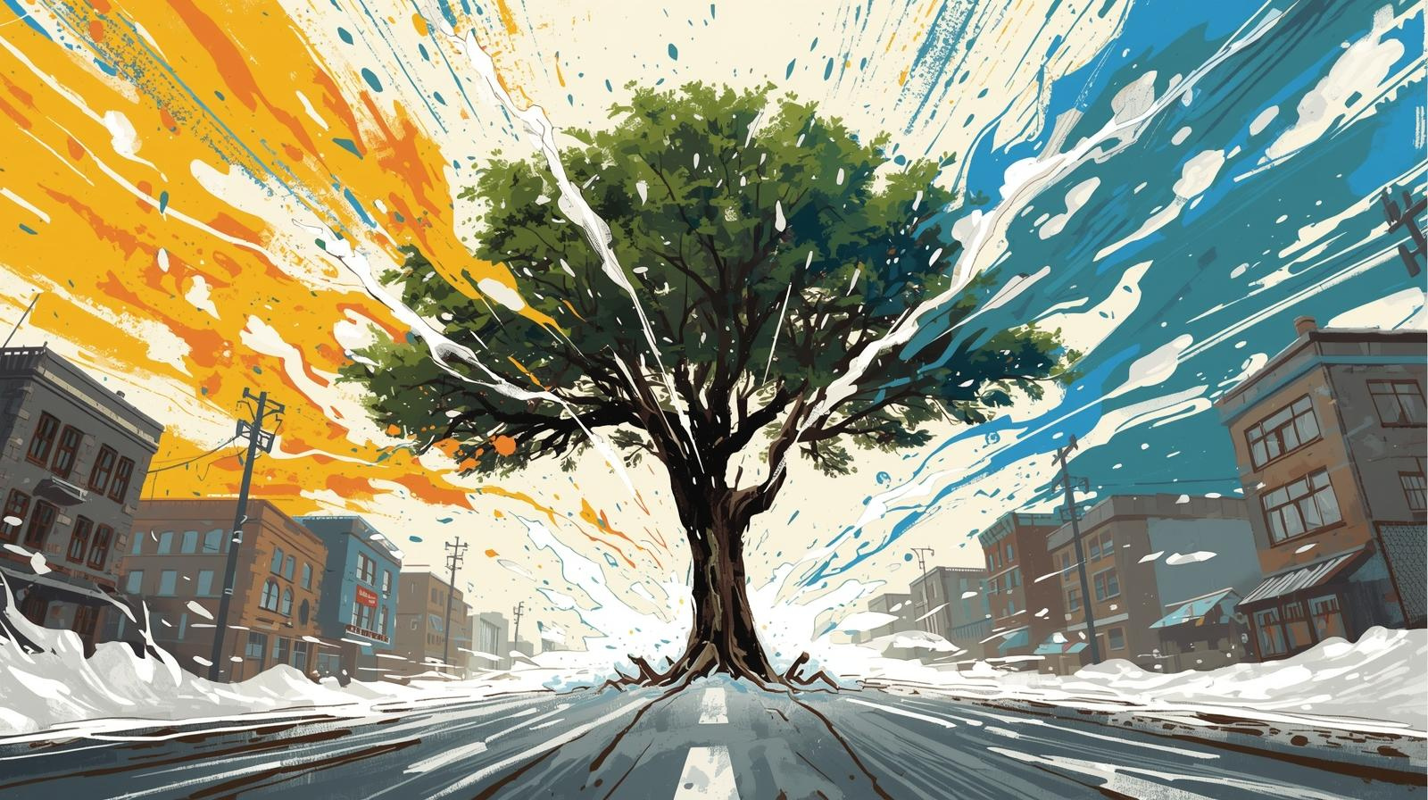 tree facing drought and heat and cold and concrete but thriving