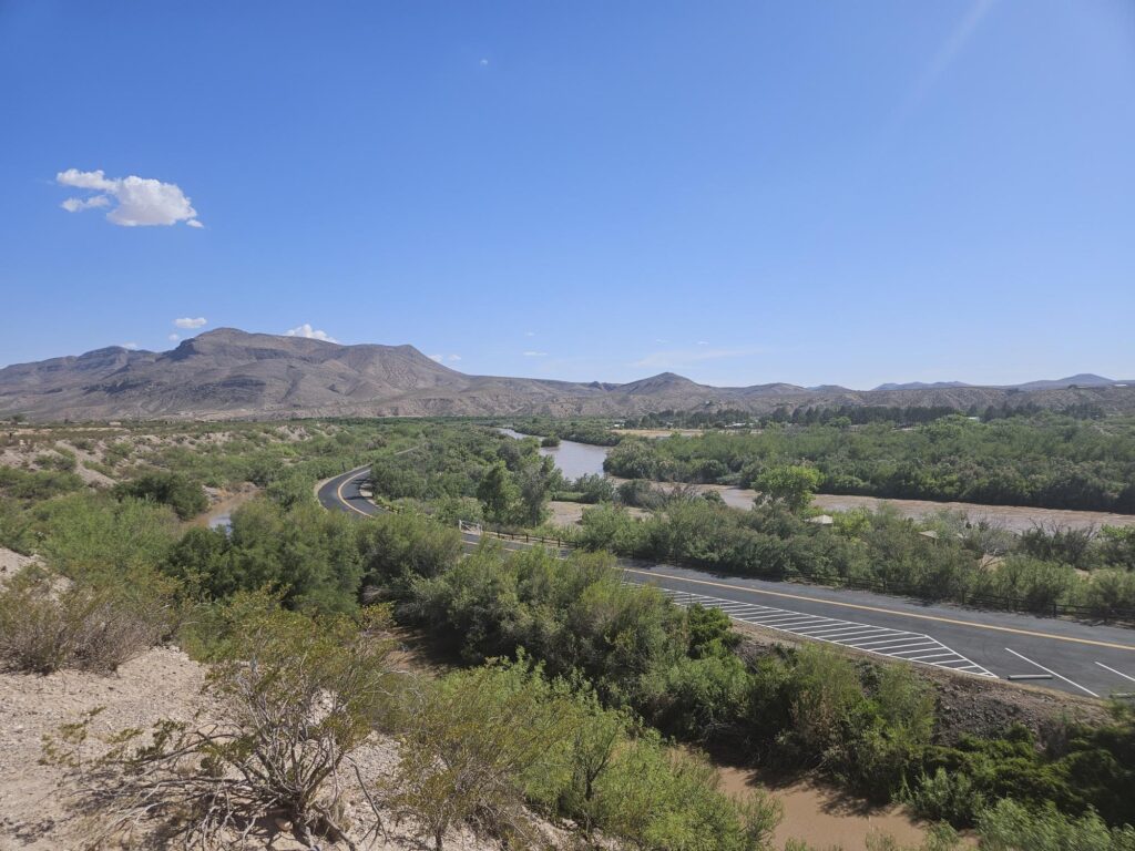 New Road in Radium Springs, NM leads to Leasburg Dam State Park’s entrance. 