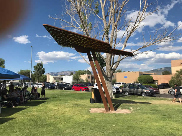 Harwood2019parklightingsculpture Sculptural shade structure in a park
